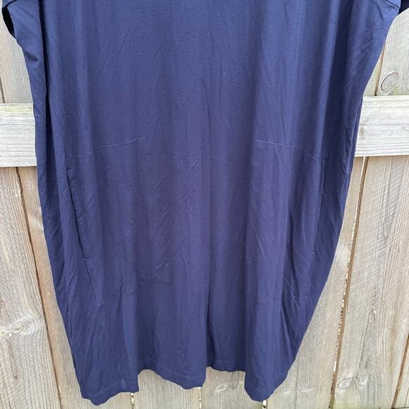 Eileen Fisher Dress Viscose Jersey Cap-Sleeve Boxy Fit Tunic Blue Large Classic - Picture 4 of 8